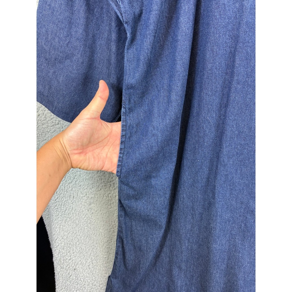 J. Peterman Denim Shift Dress Womens L Blue Chambray V-Neck Casual Pockets - Picture 4 of 11
